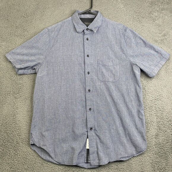 Rag & Bone Shirt Mens Large Blue Short Sleeve Button Up Casual Pocket Classic - Picture 1 of 11